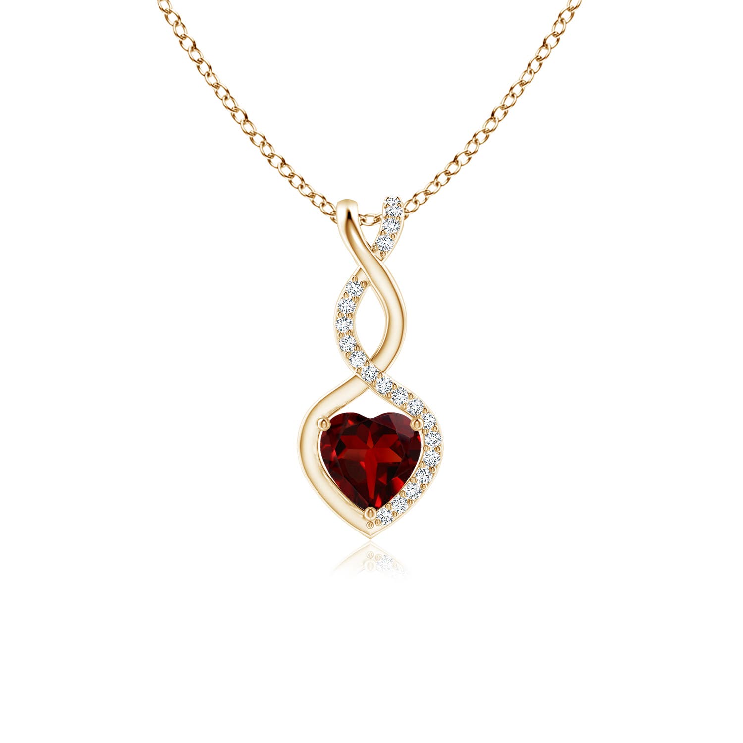 5mm AAAA Heart-Shaped Garnet Infinity Pendant with Diamond Accents in 18K Yellow Gold
