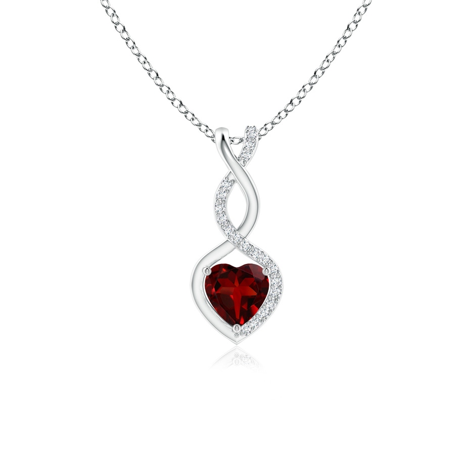 5mm AAAA Heart-Shaped Garnet Infinity Pendant with Diamond Accents in S999 Silver 