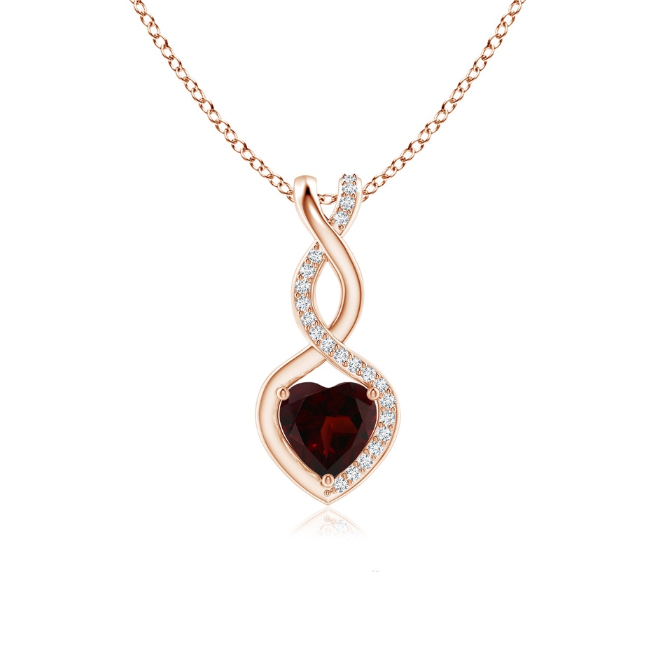 6mm A Heart-Shaped Garnet Infinity Pendant with Diamond Accents in Rose Gold 