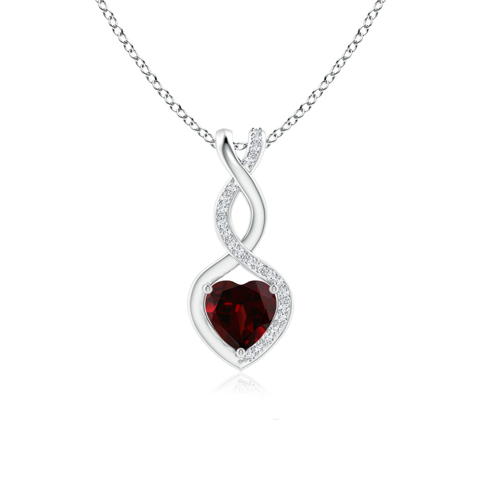 6mm AA Heart-Shaped Garnet Infinity Pendant with Diamond Accents in White Gold 