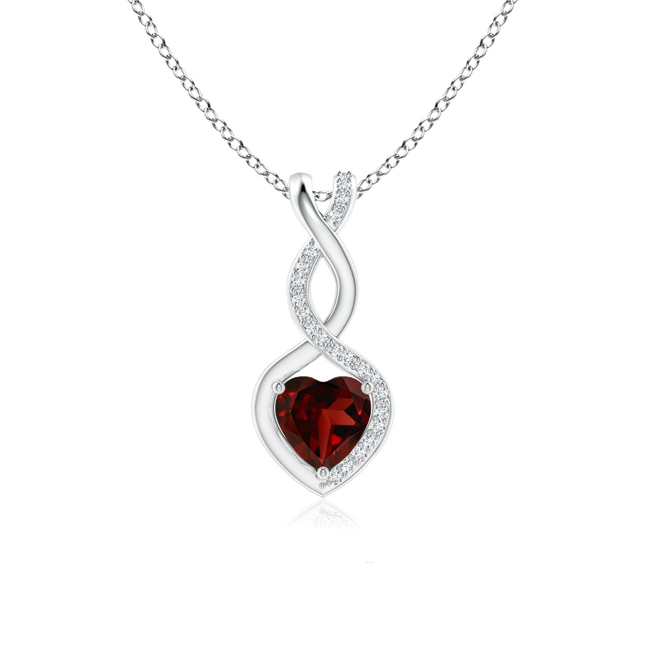 6mm AAA Heart-Shaped Garnet Infinity Pendant with Diamond Accents in White Gold 