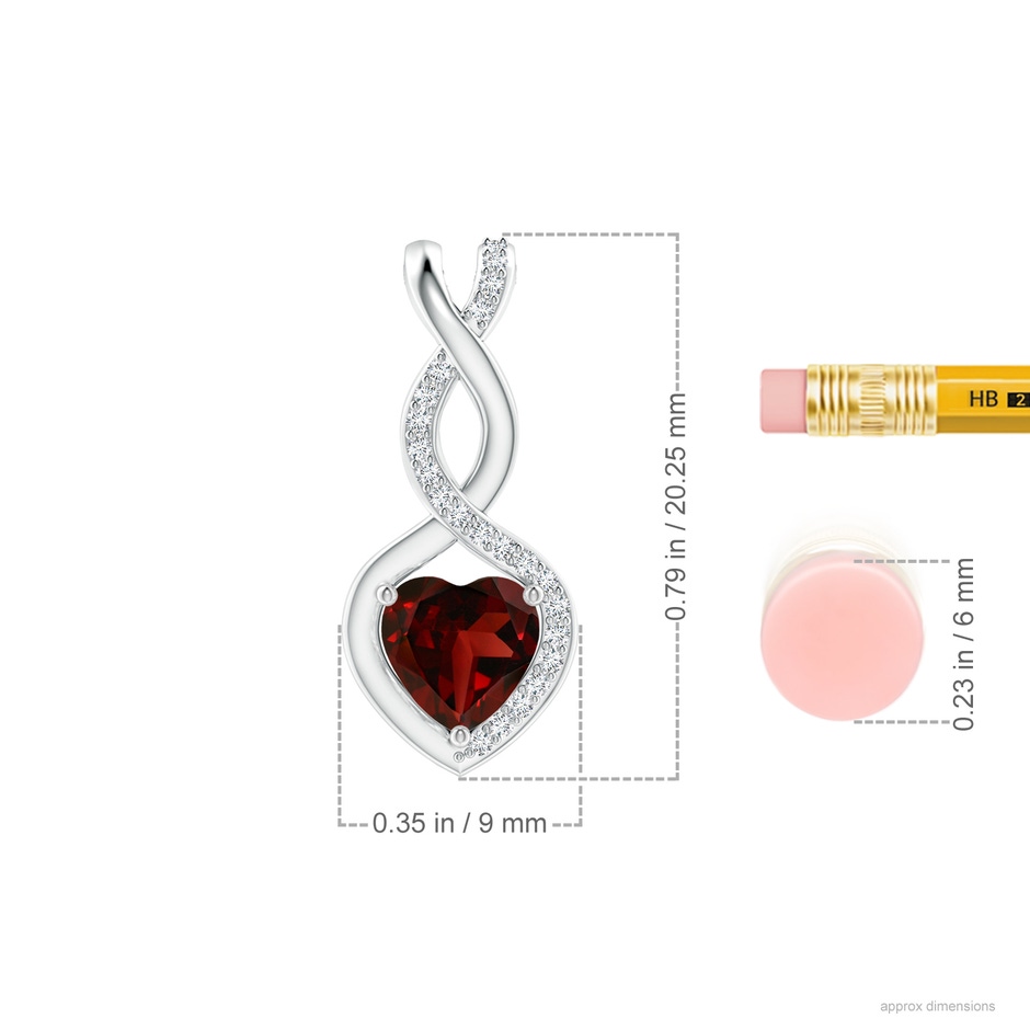 6mm AAA Heart-Shaped Garnet Infinity Pendant with Diamond Accents in White Gold ruler