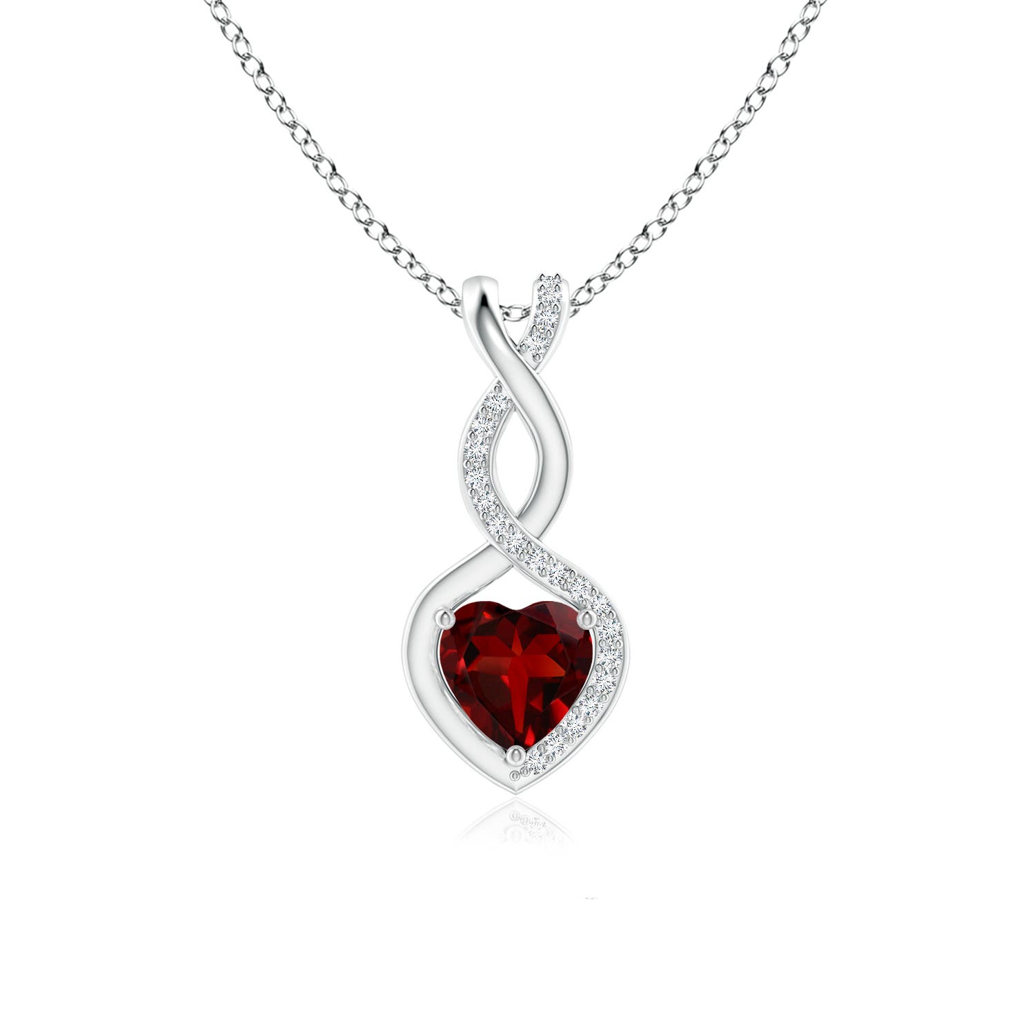 6mm AAAA Heart-Shaped Garnet Infinity Pendant with Diamond Accents in P950 Platinum