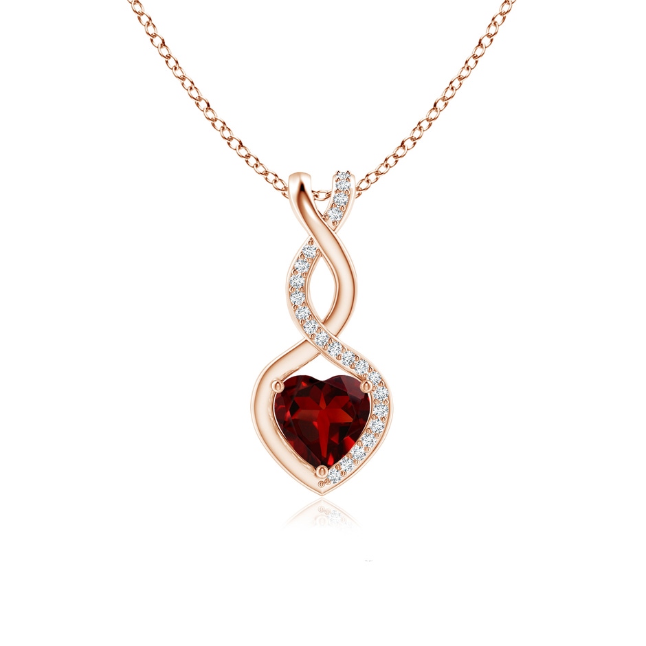 6mm AAAA Heart-Shaped Garnet Infinity Pendant with Diamond Accents in Rose Gold 