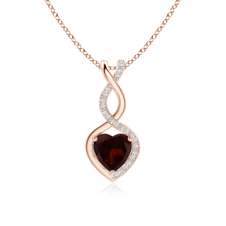 7mm A Heart-Shaped Garnet Infinity Pendant with Diamond Accents in Rose Gold 