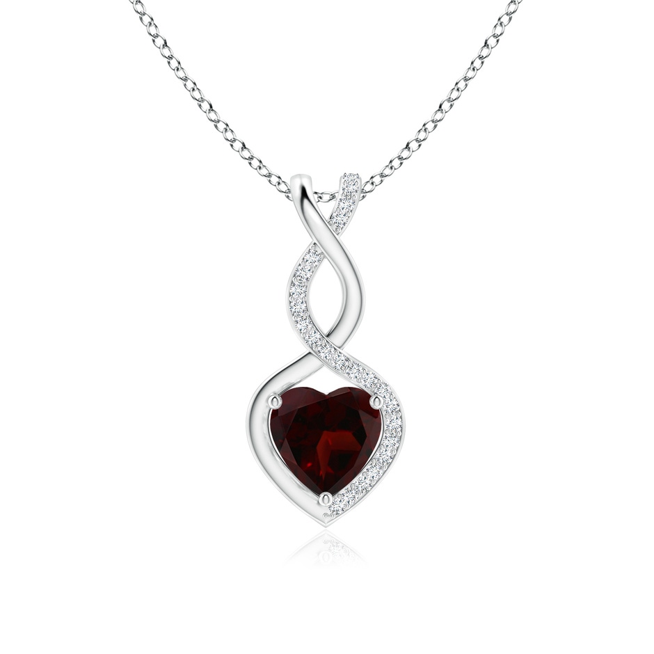 7mm A Heart-Shaped Garnet Infinity Pendant with Diamond Accents in S999 Silver 