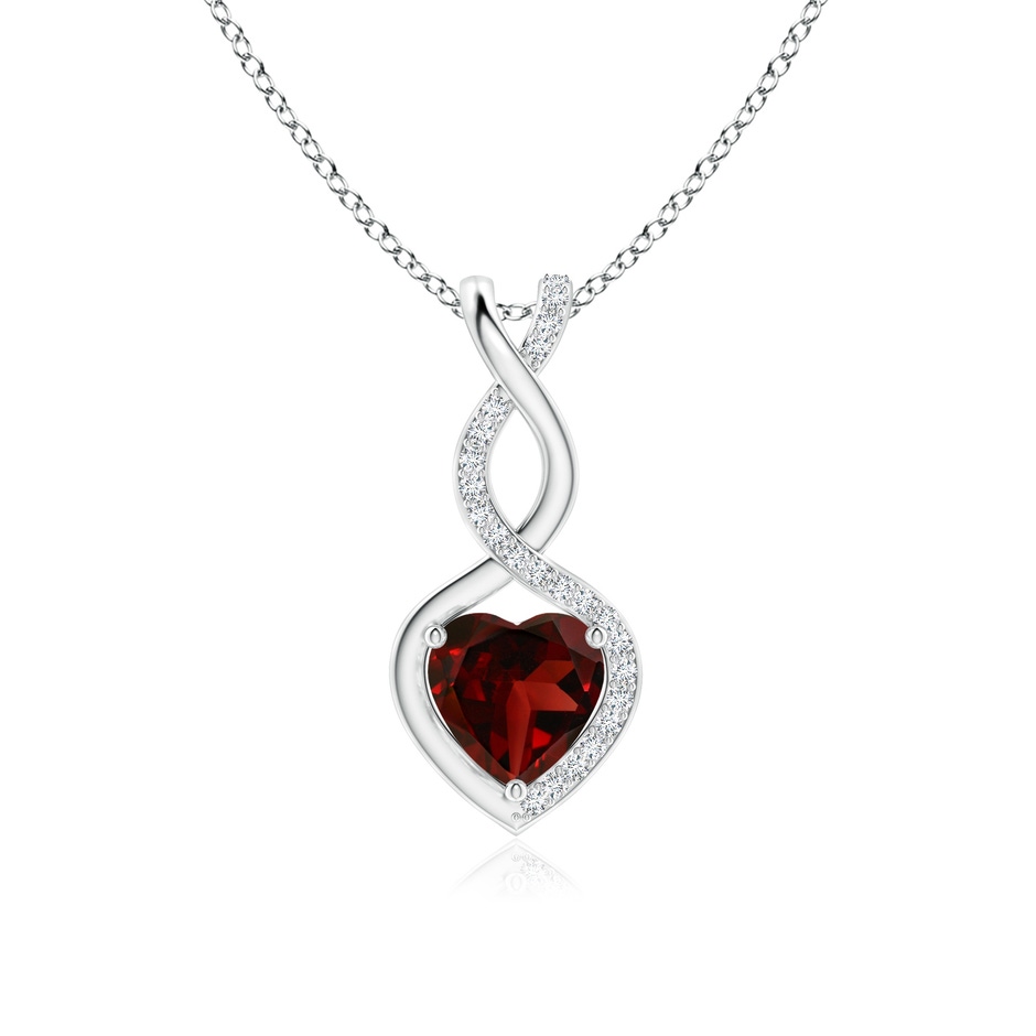 7mm AAA Heart-Shaped Garnet Infinity Pendant with Diamond Accents in White Gold 