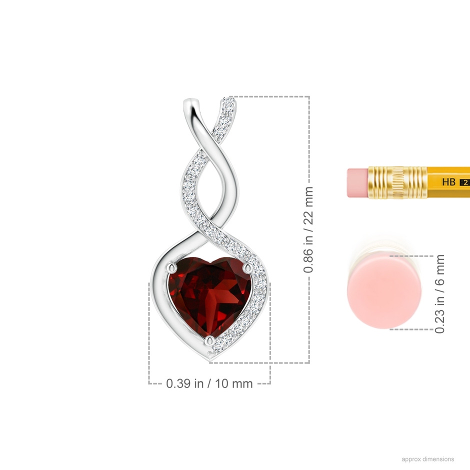 7mm AAA Heart-Shaped Garnet Infinity Pendant with Diamond Accents in White Gold ruler