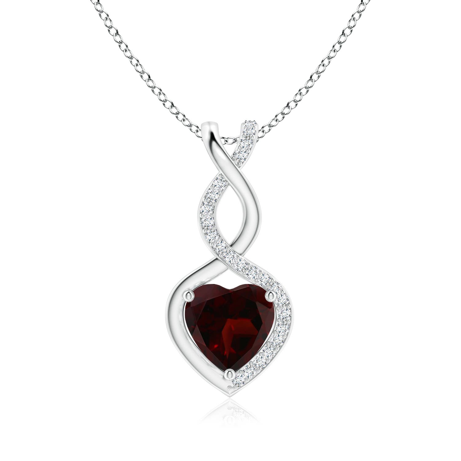 Heart-Shaped Garnet Infinity Pendant with Diamond Accents