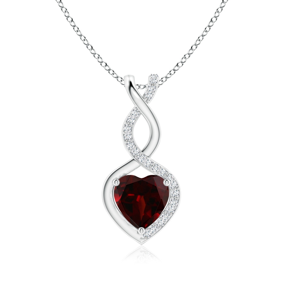 8mm AA Heart-Shaped Garnet Infinity Pendant with Diamond Accents in S999 Silver 