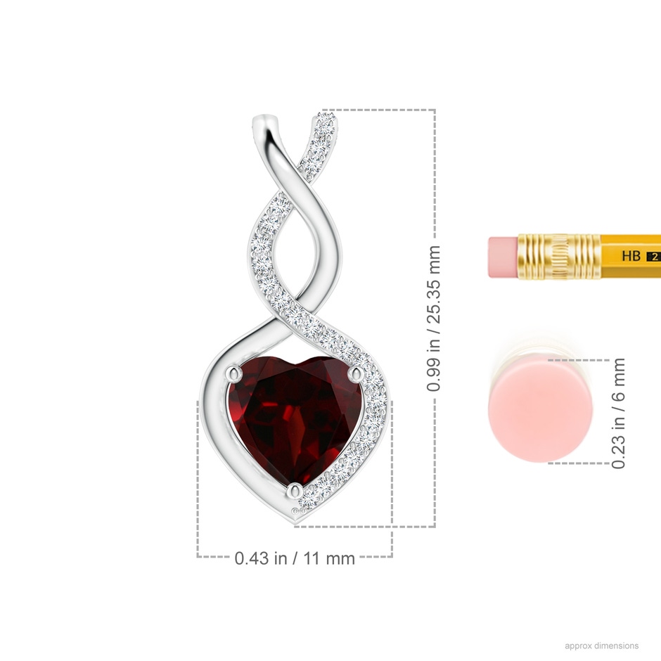 8mm AA Heart-Shaped Garnet Infinity Pendant with Diamond Accents in S999 Silver ruler