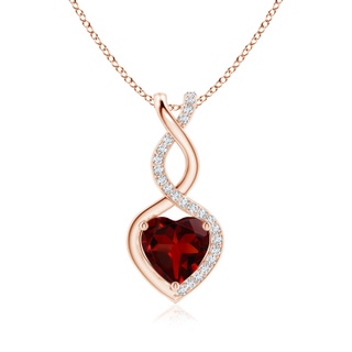 8mm AAAA Heart-Shaped Garnet Infinity Pendant with Diamond Accents in 18K Rose Gold