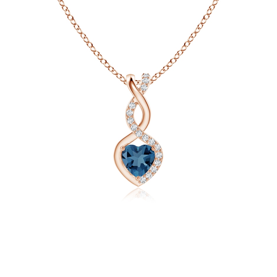 4mm A Heart-Shaped London Blue Topaz Infinity Pendant with Diamond Accents in 10K Rose Gold 