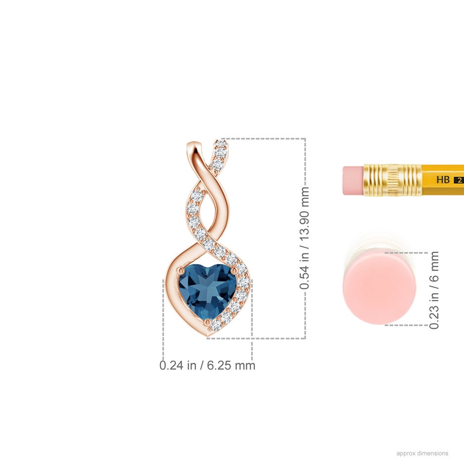 4mm A Heart-Shaped London Blue Topaz Infinity Pendant with Diamond Accents in 10K Rose Gold ruler