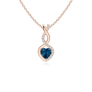 4mm AAA London Blue Topaz Infinity Heart Pendant with Diamonds in Rose Gold