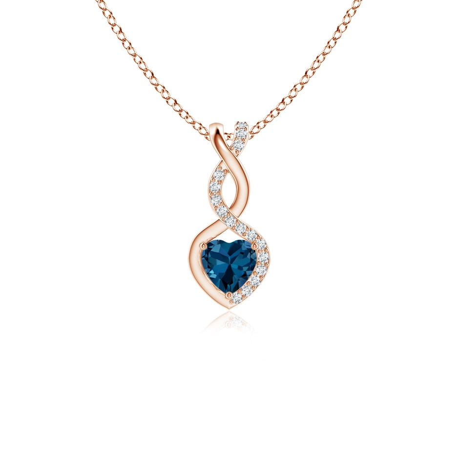 4mm AAA Heart-Shaped London Blue Topaz Infinity Pendant with Diamond Accents in Rose Gold 