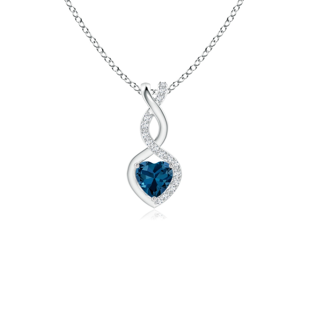 4mm AAA London Blue Topaz Infinity Heart Pendant with Diamonds in White Gold