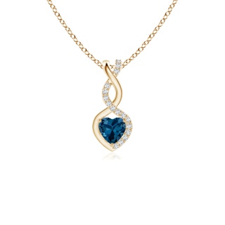 4mm AAA London Blue Topaz Infinity Heart Pendant with Diamonds in Yellow Gold