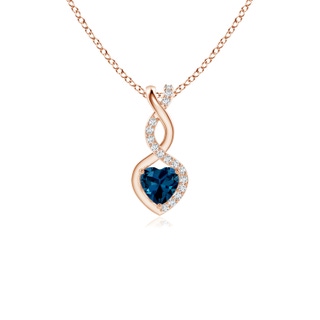 4mm AAAA London Blue Topaz Infinity Heart Pendant with Diamonds in Rose Gold