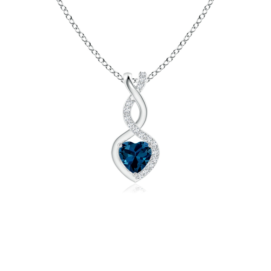 4mm AAAA London Blue Topaz Infinity Heart Pendant with Diamonds in S999 Silver