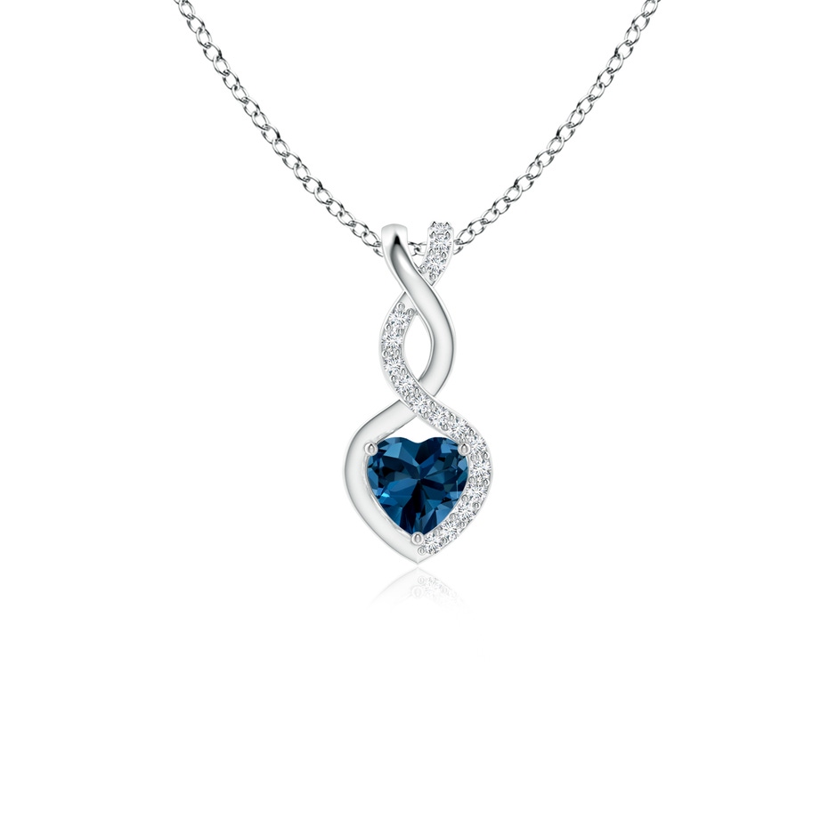 4mm AAAA Heart-Shaped London Blue Topaz Infinity Pendant with Diamond Accents in S999 Silver 
