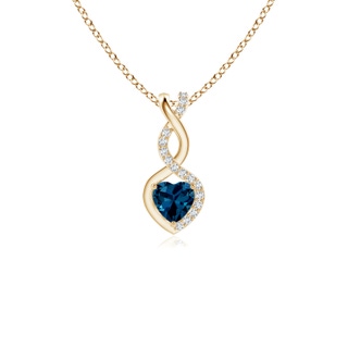 4mm AAAA London Blue Topaz Infinity Heart Pendant with Diamonds in Yellow Gold