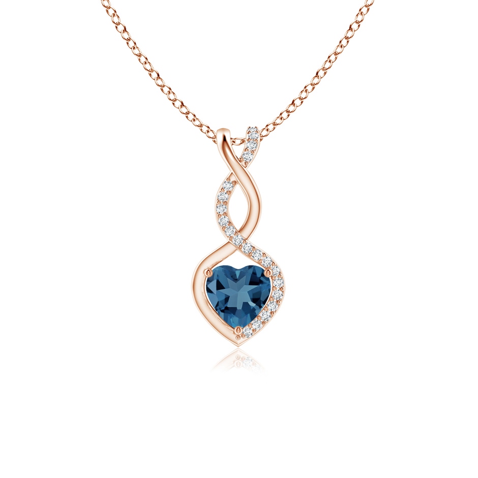 5mm A Heart-Shaped London Blue Topaz Infinity Pendant with Diamond Accents in Rose Gold 