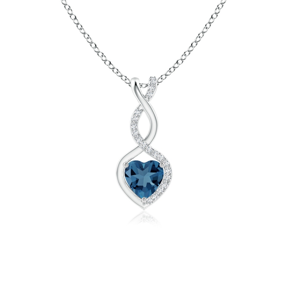 5mm A Heart-Shaped London Blue Topaz Infinity Pendant with Diamond Accents in S999 Silver 