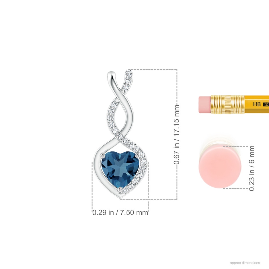 5mm A Heart-Shaped London Blue Topaz Infinity Pendant with Diamond Accents in S999 Silver ruler