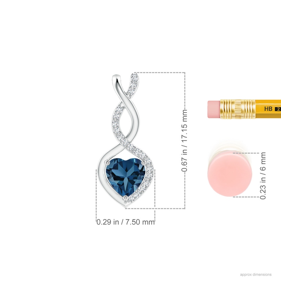 5mm AA Heart-Shaped London Blue Topaz Infinity Pendant with Diamond Accents in P950 Platinum ruler