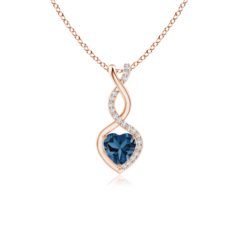 5mm AA Heart-Shaped London Blue Topaz Infinity Pendant with Diamond Accents in Rose Gold 
