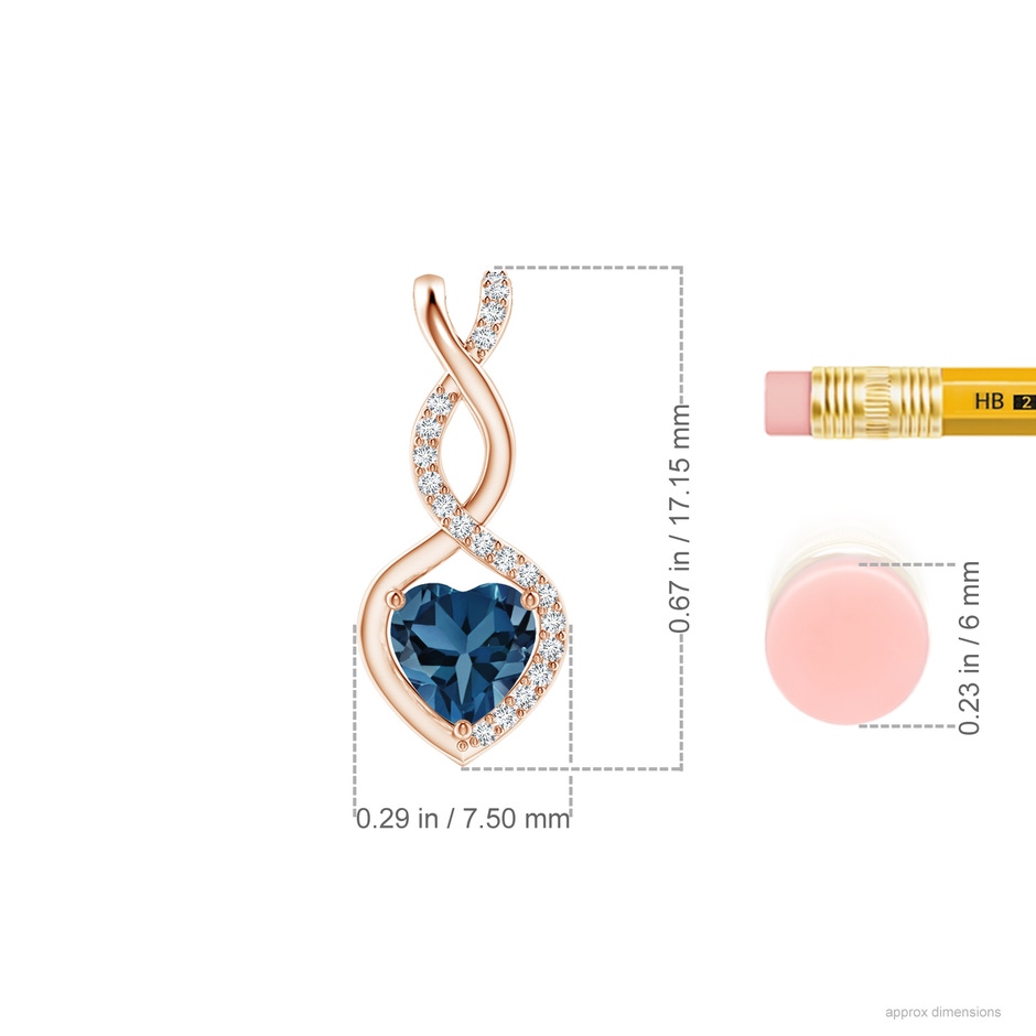 5mm AA Heart-Shaped London Blue Topaz Infinity Pendant with Diamond Accents in Rose Gold ruler
