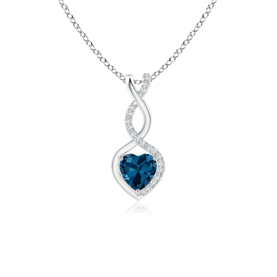5mm AAA Heart-Shaped London Blue Topaz Infinity Pendant with Diamond Accents in S999 Silver 