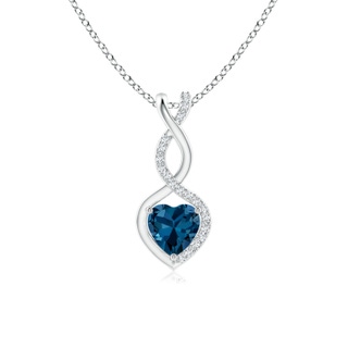 5mm AAA London Blue Topaz Infinity Heart Pendant with Diamonds in White Gold