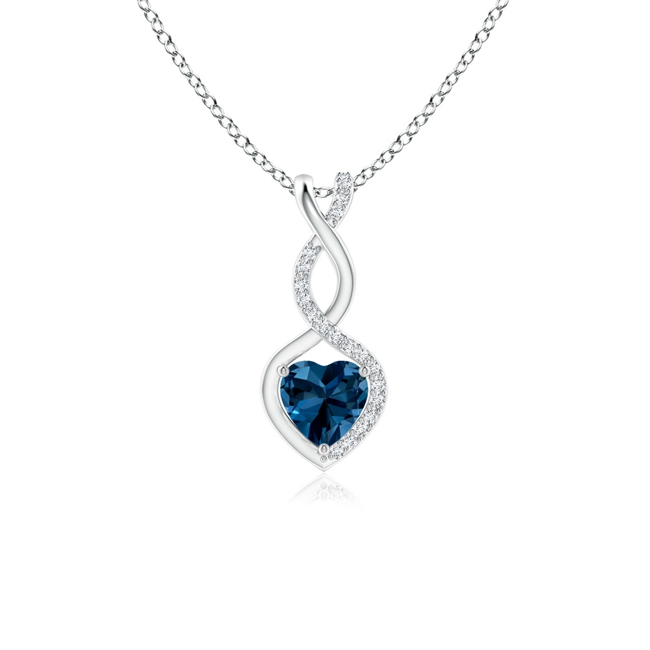 5mm AAAA Heart-Shaped London Blue Topaz Infinity Pendant with Diamond Accents in S999 Silver 