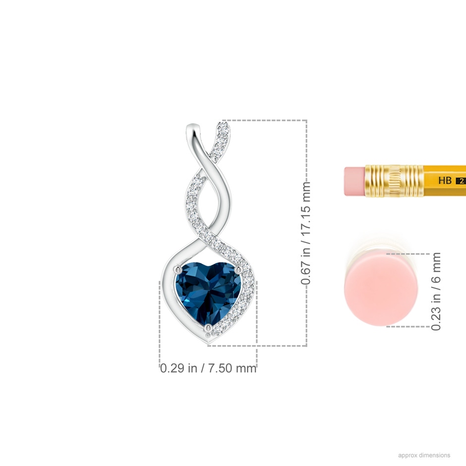 5mm AAAA Heart-Shaped London Blue Topaz Infinity Pendant with Diamond Accents in S999 Silver ruler