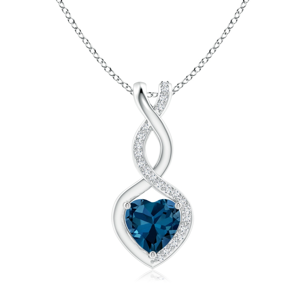 6mm AAA London Blue Topaz Infinity Heart Pendant with Diamonds in White Gold 