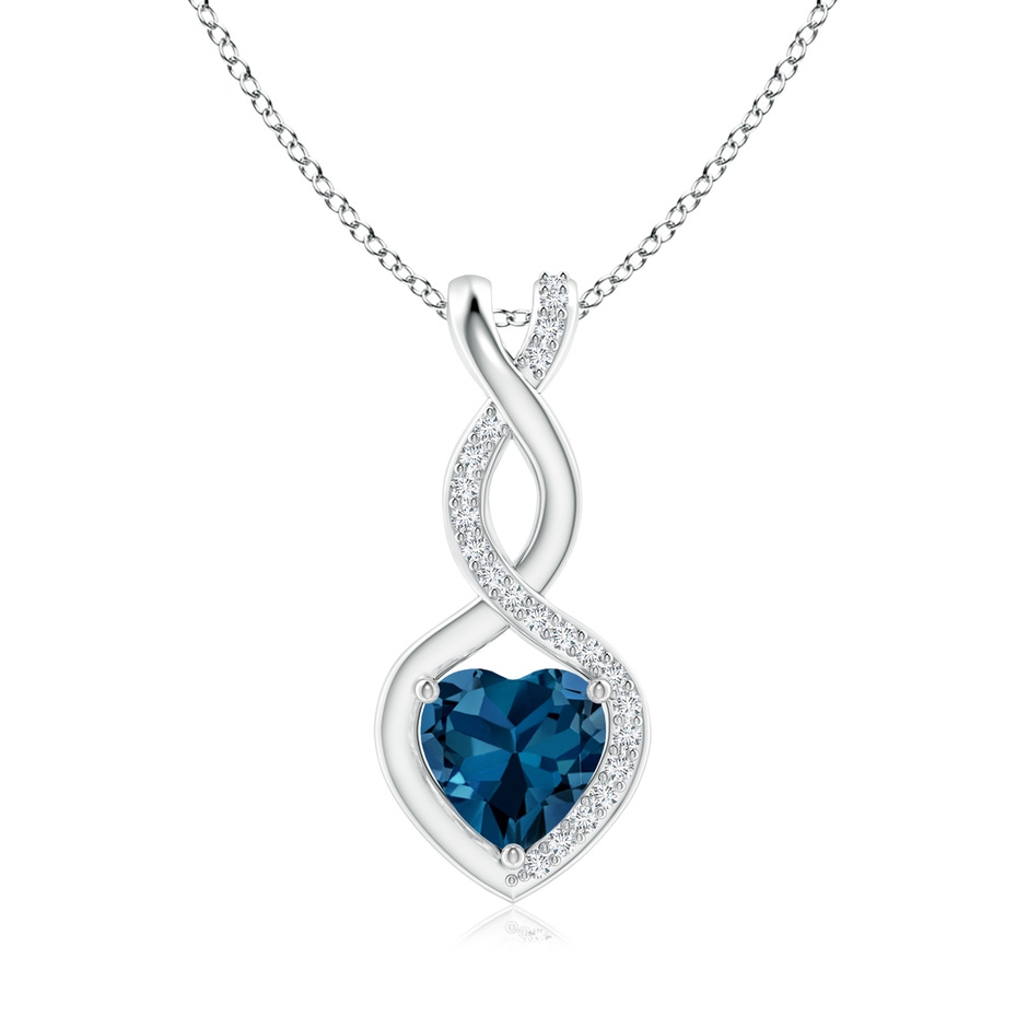 6mm AAA London Blue Topaz Infinity Heart Pendant with Diamonds in White Gold 