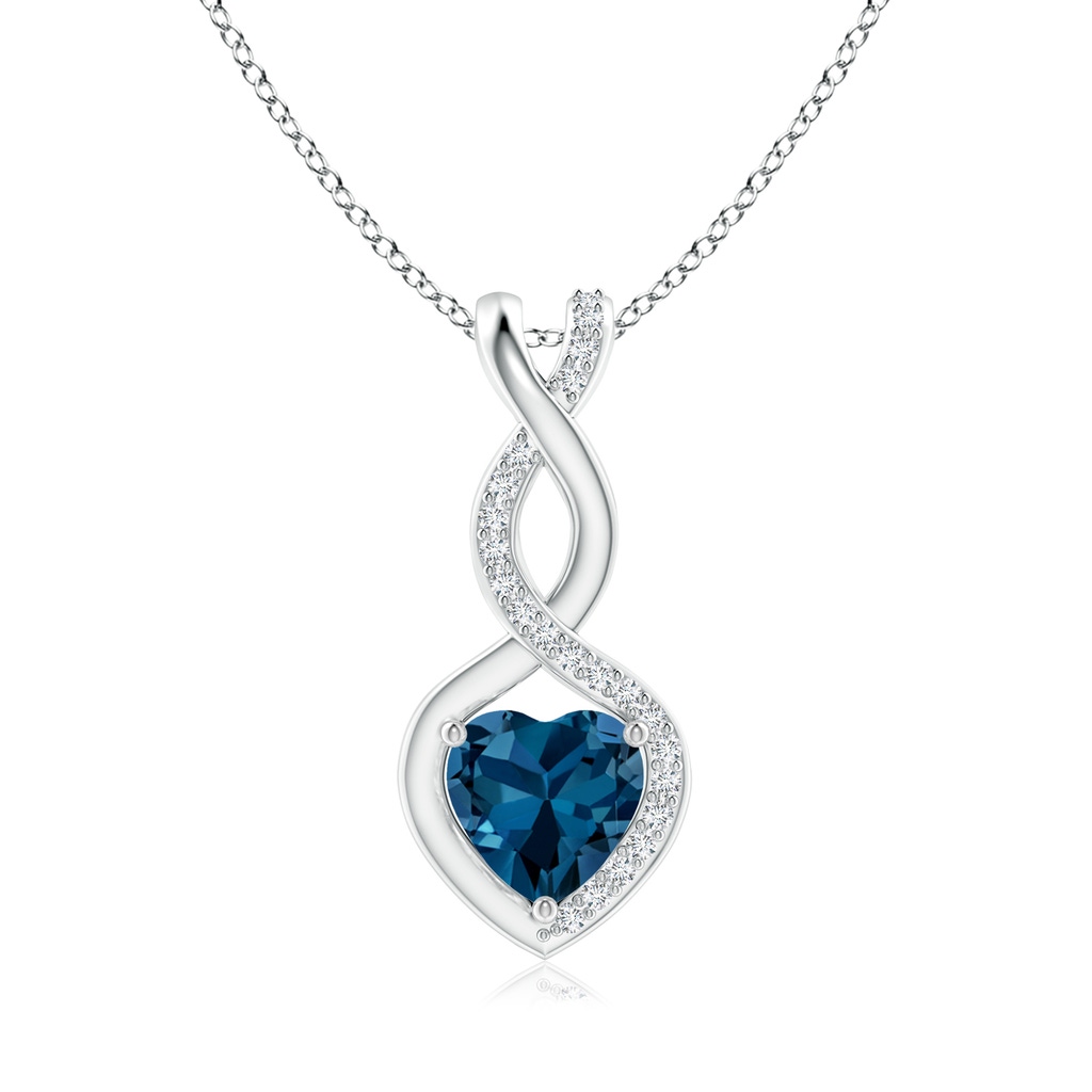 6mm AAA London Blue Topaz Infinity Heart Pendant with Diamonds in White Gold