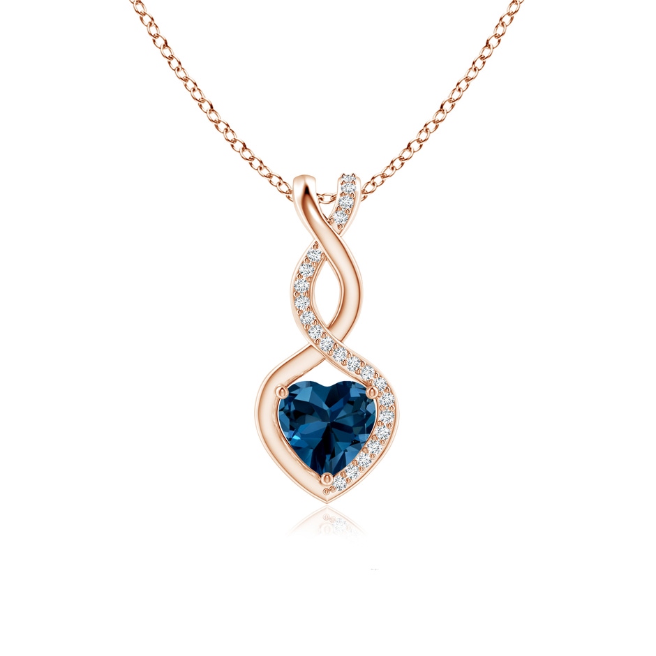 6mm AAAA Heart-Shaped London Blue Topaz Infinity Pendant with Diamond Accents in 18K Rose Gold 