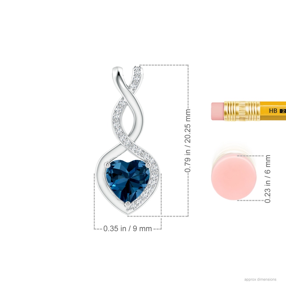 6mm AAAA Heart-Shaped London Blue Topaz Infinity Pendant with Diamond Accents in S999 Silver ruler