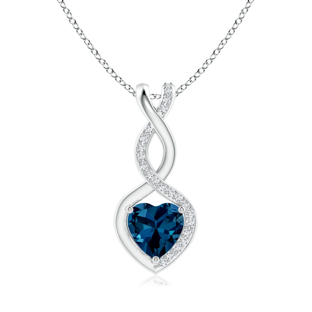 6mm AAAA London Blue Topaz Infinity Heart Pendant with Diamonds in White Gold