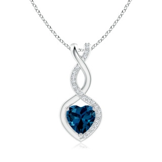 6mm AAAA London Blue Topaz Infinity Heart Pendant with Diamonds in White Gold