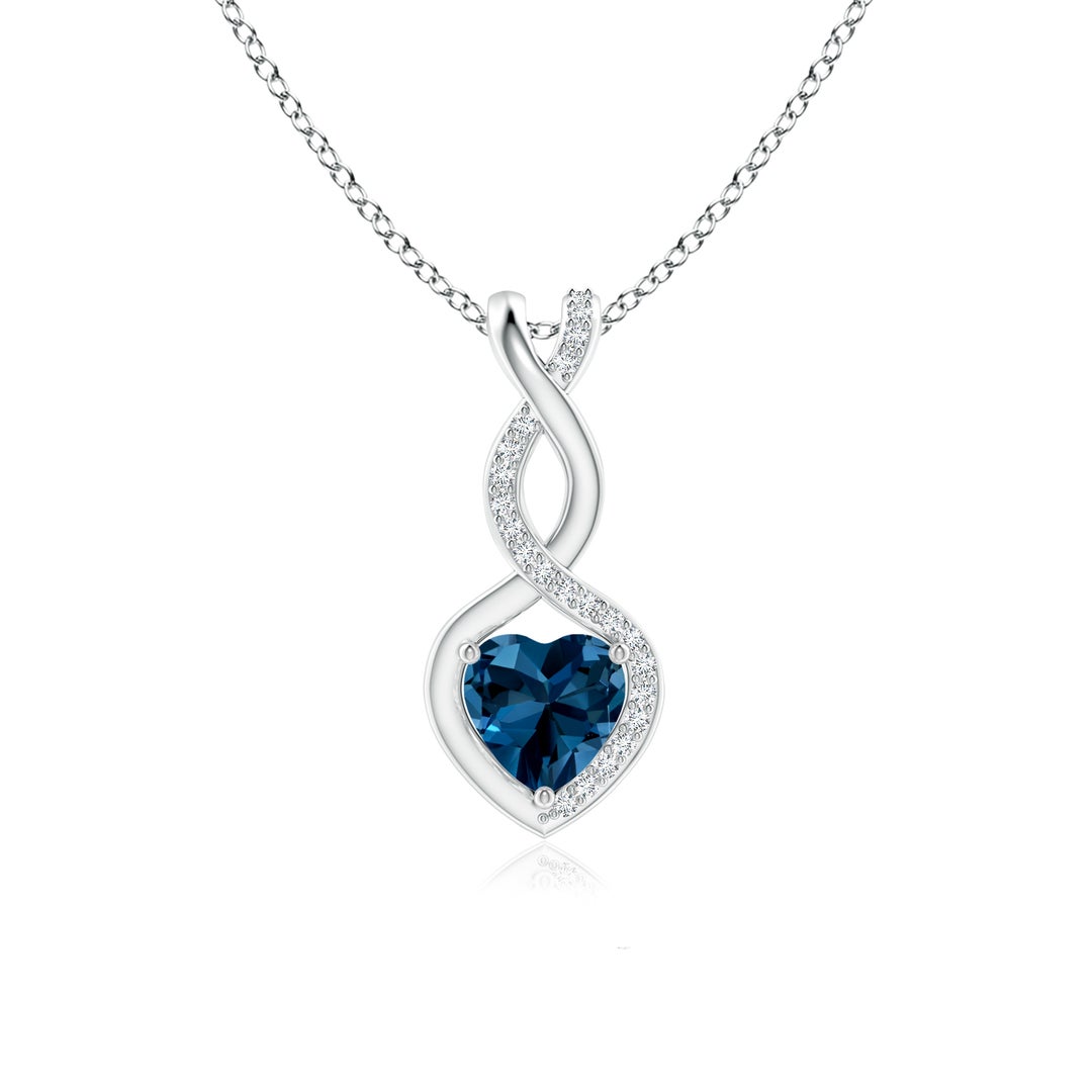 6mm AAAA Heart-Shaped London Blue Topaz Infinity Pendant with Diamond Accents in White Gold