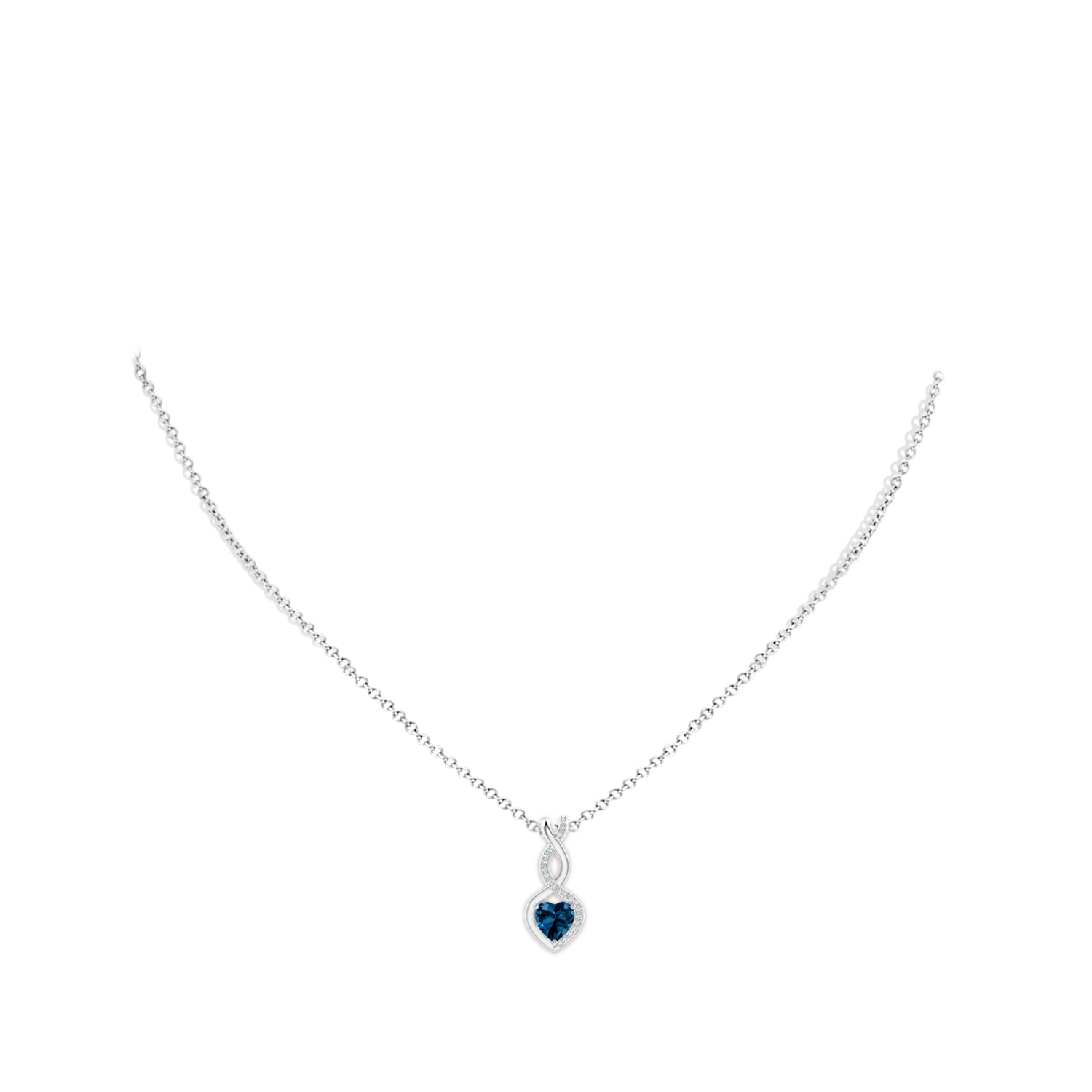 6mm AAAA Heart-Shaped London Blue Topaz Infinity Pendant with Diamond Accents in White Gold - body_neck