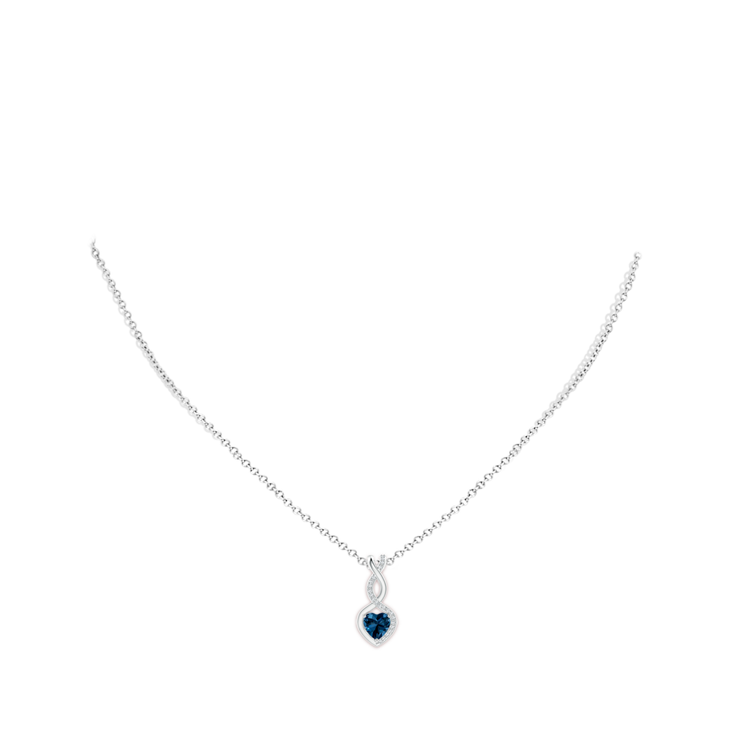 6mm AAAA Heart-Shaped London Blue Topaz Infinity Pendant with Diamond Accents in White Gold - body_neck