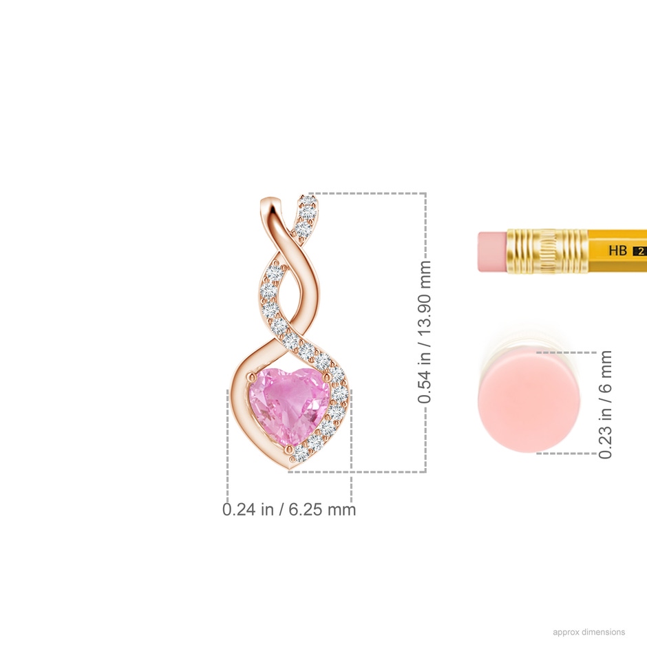 4mm A Heart-Shaped Pink Sapphire Infinity Pendant with Diamond Accents in 18K Rose Gold ruler