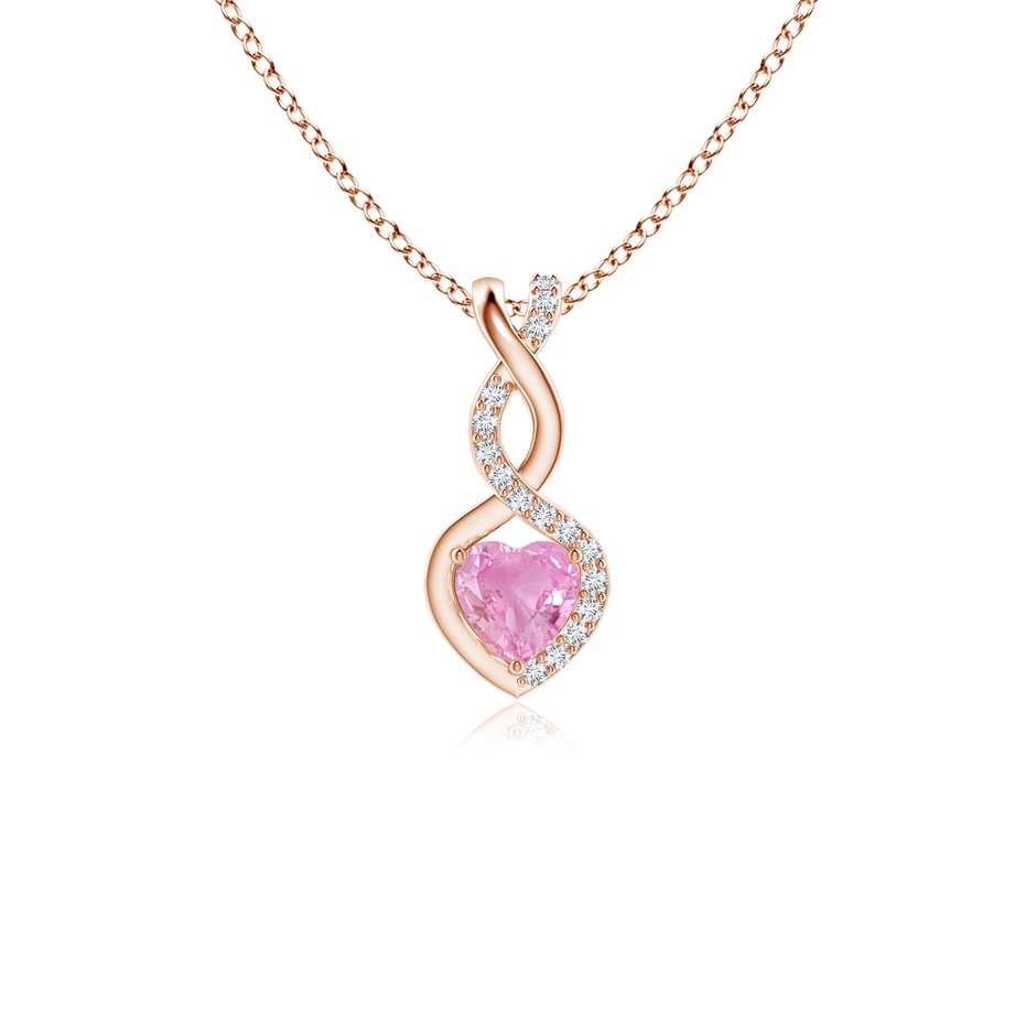 4mm A Heart-Shaped Pink Sapphire Infinity Pendant with Diamond Accents in Rose Gold 