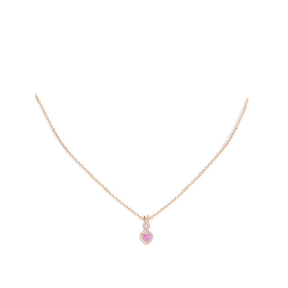 4mm A Heart-Shaped Pink Sapphire Infinity Pendant with Diamond Accents in Rose Gold pen