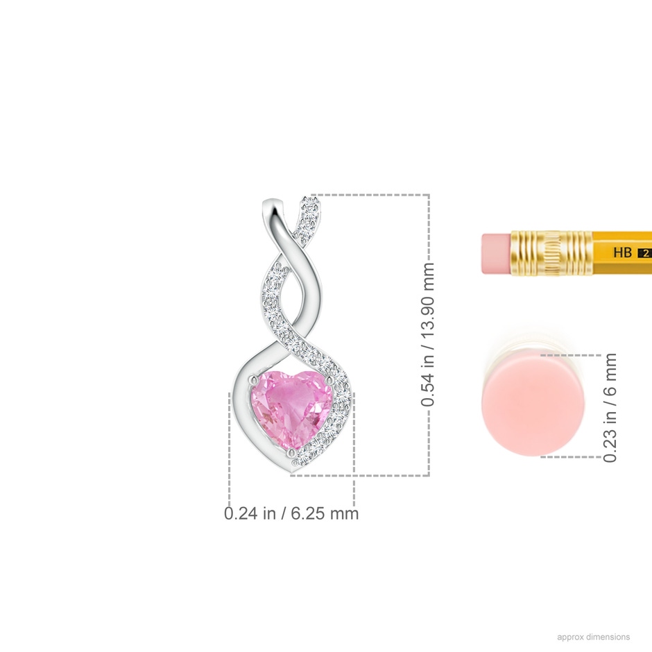 4mm A Heart-Shaped Pink Sapphire Infinity Pendant with Diamond Accents in White Gold ruler